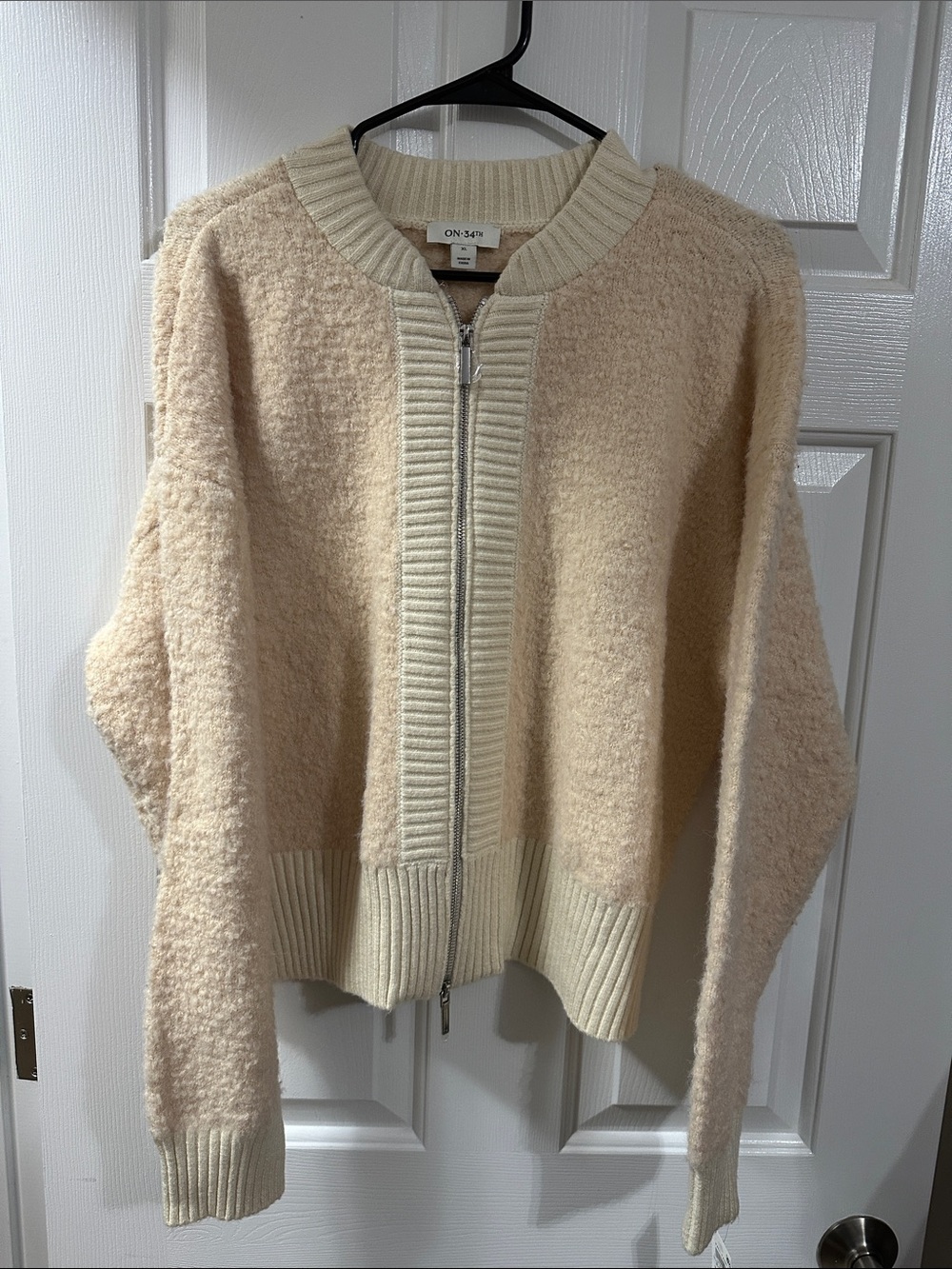 ON-S/ON Cream Bouclé Zip-Front Bomber Jacket